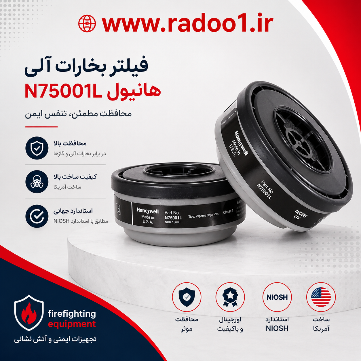 فیلتر ماسک هانیول مدل N75001L (نوار مشکی)